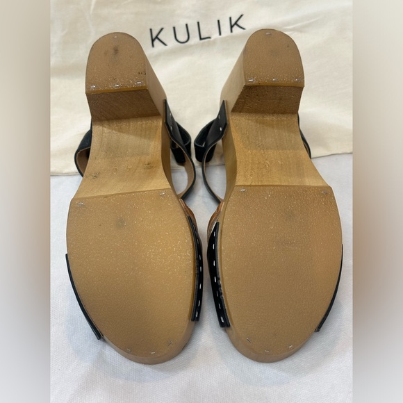 Kulik sandal clog, black w/brown accent leather & wooden sole size 40 EU / 9 US - Picture 9 of 9